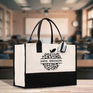 Personalized Teacher Name Cotton Canvas Tote Bag Gift for Teachers Teacher Life Tote Custom Teacher Appreciation Gift Bag (TTB1023)