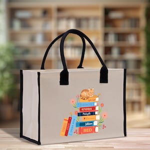 Personalized Book Lover Cotton Canvas Tote Bag Custom Local Library Bag Bookworm Gift Bag School Librarian Gift Tote (LBT1030)