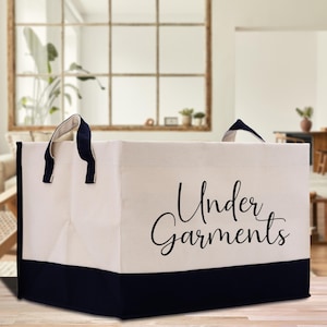 Personalized Closet Storage Canvas Basket: Under Garments Towel Cloth Storage Bin (PSB1015)