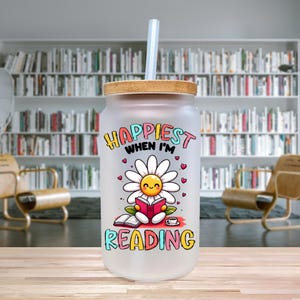 Glücklich, wenn ich lese Frosted Dose Eiskaffee Dose Glas Buch Liebhaber Glas Geschenk Bücherwurm Thema Tasse (RCG1001)