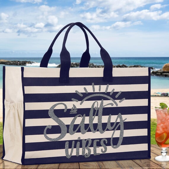 Salty Vibes Cabana Tote Bag XL Oversized Chic Tote Bag With Zipper and Inner Pocket Beach Bag for Women Weekender Beach Tote Etsy UK