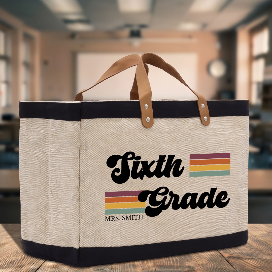 Personalized Sixth Grade Teacher Jute Burlap Bag Gift for Teachers ...