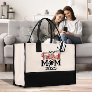 Football Mom Sports Cotton Canvas Tote Bag Gift for Football Mother Football Lover Mom Gift (FMTB1009)
