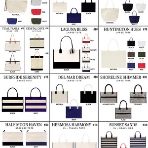 The image is a collage of various bags and accessories, including makeup pouches, hand bags, and tote bags, showcasing different colors, patterns, and styles.