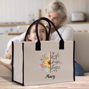 Wife Mom Boss Cotton Canvas Tote Bag Mom Stuff Bag Mommy Bag Mom Shopping Bag New Mom Gift Best Mom Ever Bag Boy Girl Mama Tote (MTRB1018)