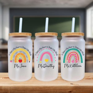 Café glacé personnalisé pour professeur en verre avec couvercle en bambou (TGG1008)