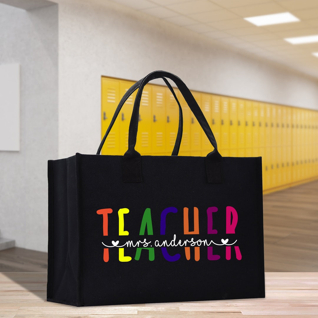 Personalized Teacher Name Cotton Canvas Tote Bag Gift for Teachers ...