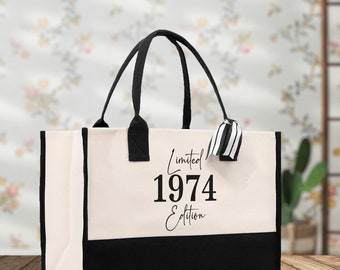 Custom Limited Edition Birthday 1973 Cotton Canvas Tote Bag 50th Birthday Gift For Women Personalized 50th Birthday Celebration Party Gift