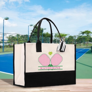 Sac fourre-tout personnalisé en toile de coton avec nom pour pickleball Cadeau pour amateur de pickleball Sac cadeau pour entraîneur de pickleball Fourre-tout personnalisé pour pickleball (PBT1020)