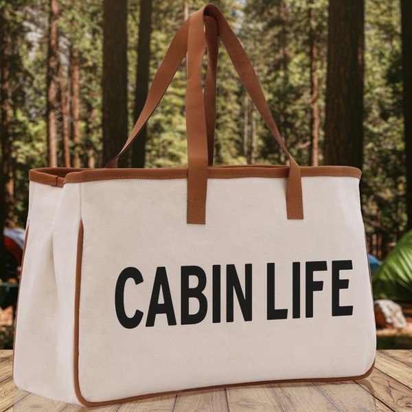 Cabin Life Coton Toile Chic Fourre-tout Camping Fourre-tout Camping Amant Cadeau Fourre-tout Sac Fourre-tout extérieur Fourre-tout week-end Fourre-tout campeur Fourre-tout polyvalent