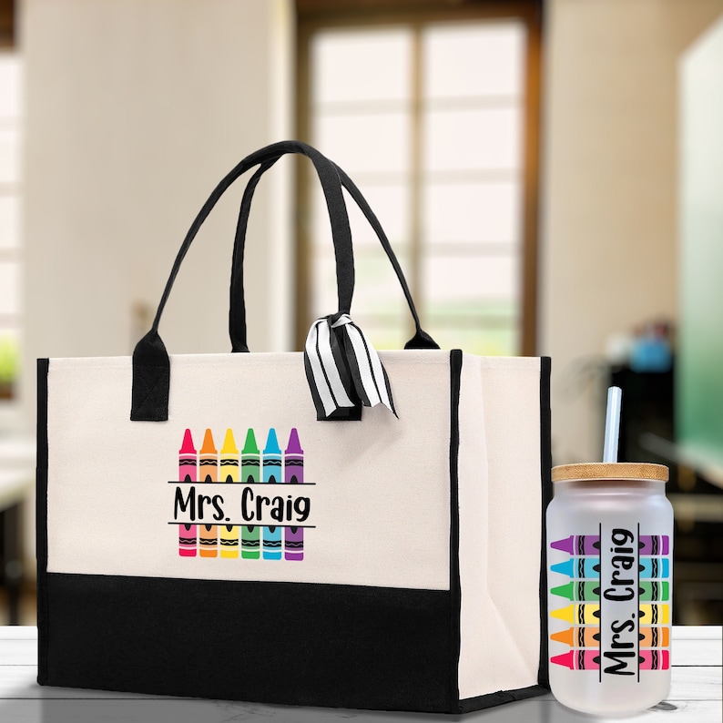 Personalized Teacher Cotton Canvas Tote Bag Gift for Teachers Teacher Life Tote Custom Teacher Appreciation Gift Bag Teacher Name Bag image 1