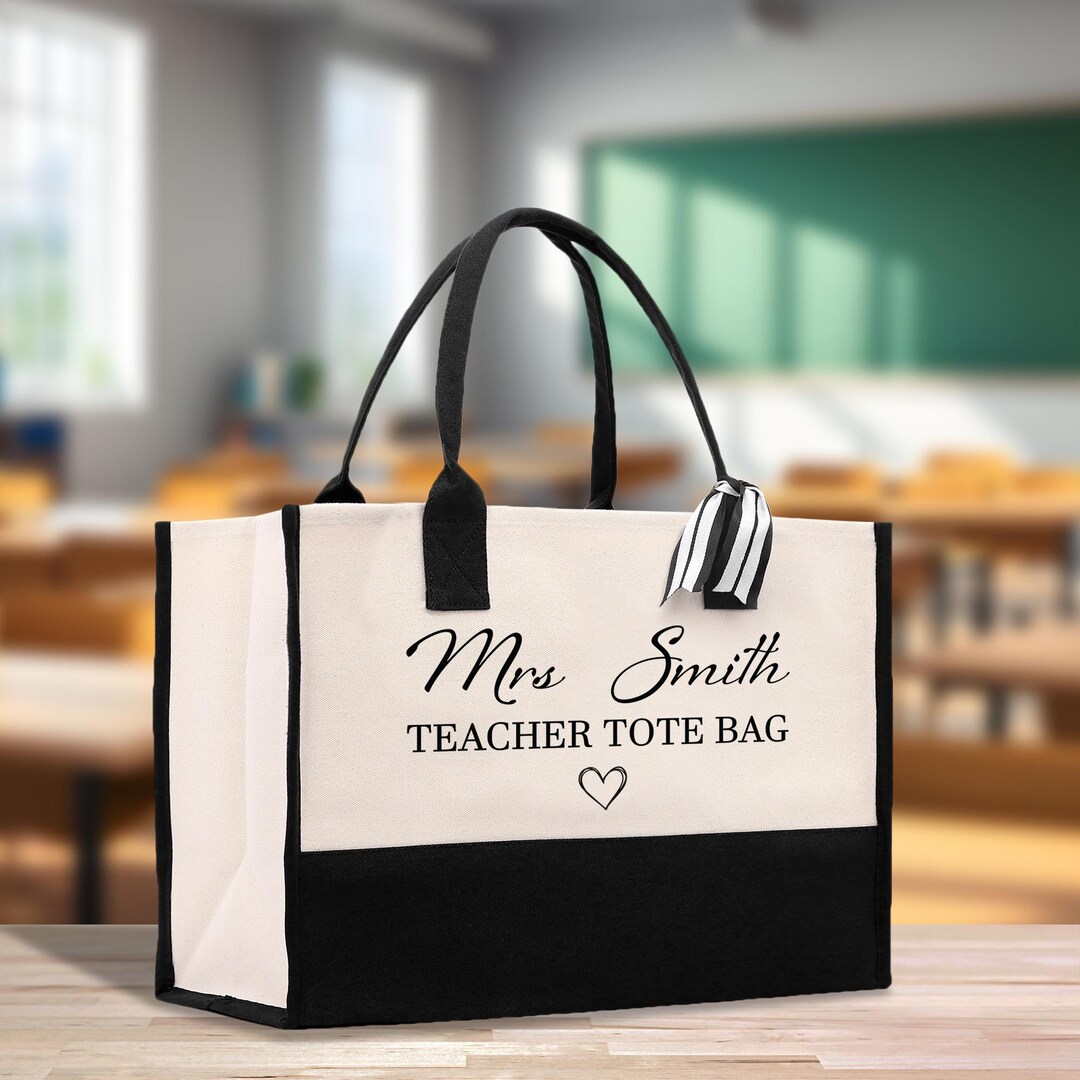 Personalized Teacher Tote Bag: Cotton Canvas, Custom Name Gift (TTB1119 ...