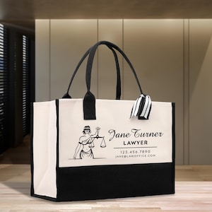 Personalized Lawyer Cotton Canvas Tote Bag Custom Attorney Tote Law Student Gift Bag Lady Justice Tote Paralegal Gift Bag for Her (LAWT1001)