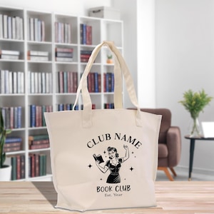 Personalized Book Club Name with Bookish Theme with Custom Name Cotton Canvas Hand Bag Book Lover Hand Bag Gift for Her (RBT1002)