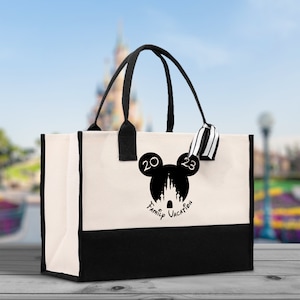 Personalized Name Minnie Mouse Cotton Canvas Tote Bag Disney Lover Gift Bag Mickey Custom Tote Bag Disneyland Trip Gift Bag (DLT1002)