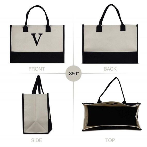 Personalized Monogram Embroidery Cotton Canvas Beach Tote Bag Initial Tote Bridesmaid Gift Tote Custom Beach Bag Gift for Her A Z Black Etsy Ireland