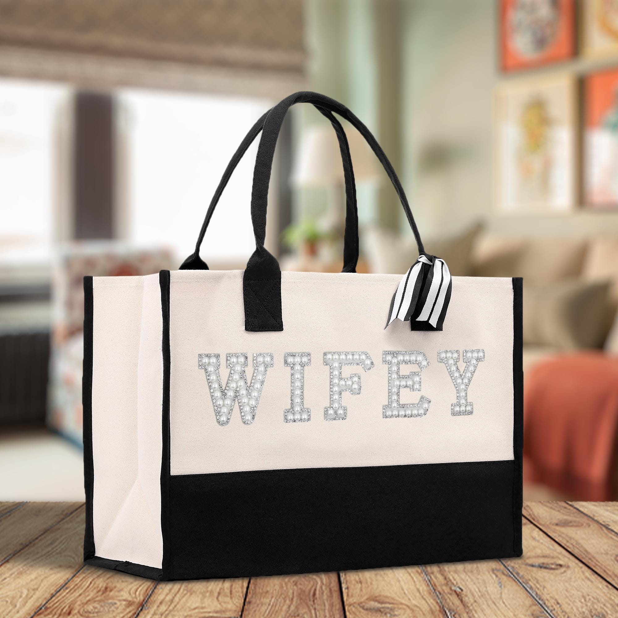 Pearl Letters Wifey Tote Bag, Bridal Shower Gift