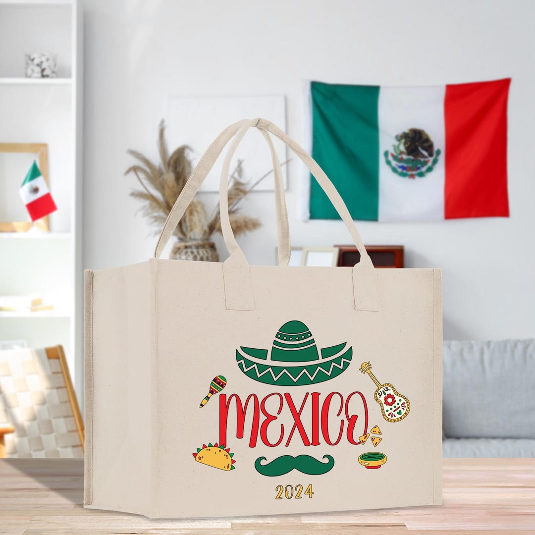 Personalized Year Mexico Cotton Canvas Tote Bag Custom Cancun Trip Bag ...