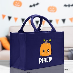 Personalized Name Halloween Trick or Treat Kids Cotton Tote Bag Custom Candy Bag Halloween Gift Bag Pumpkin Kids Halloween Bag
