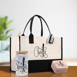Personalized Initial Canvas Tote Bag: Split Letter, Custom Name Gift (SMN1001)