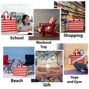 Striped Canvas Beach Tote Bag – XL, Zippered with Inner Pocket image 8