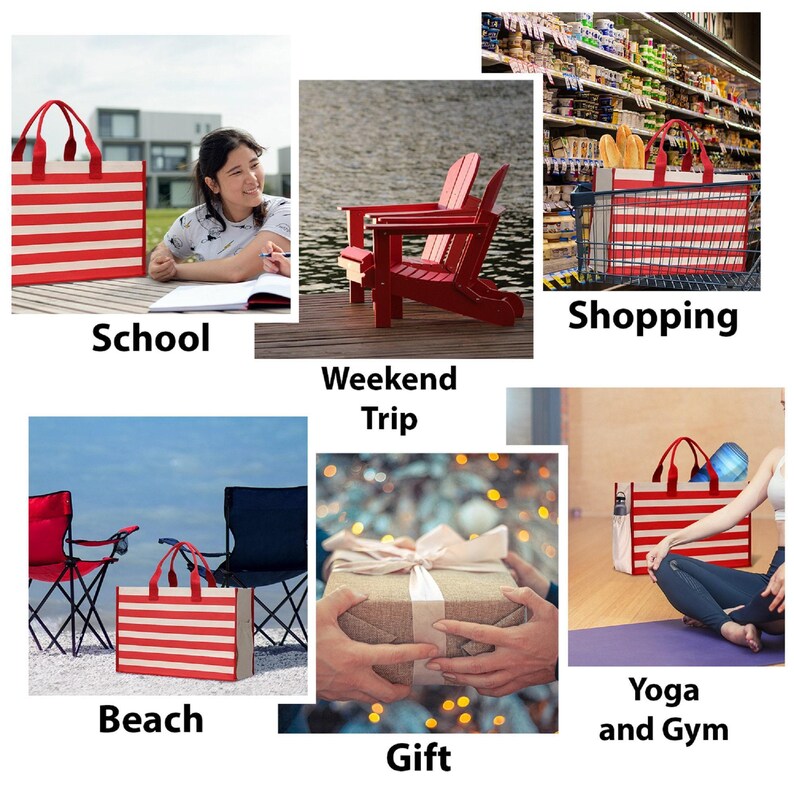 Striped Canvas Beach Tote Bag – XL, Zippered with Inner Pocket image 8