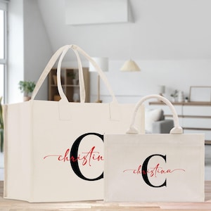 Initial and Name Cotton Canvas Tote Bag Personalized Bridesmaid Maid of Honor Wedding Gift (PTB1022)