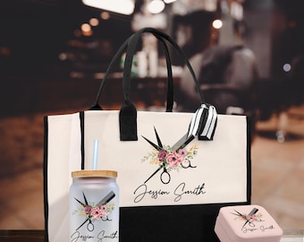 Personalisierte Friseur Benutzerdefinierte Baumwollsegeltuch-Einkaufstasche Friseur-Geschenk-Tasche Schönheits-Salon-Tasche Stylist-Versorgungs-Tasche Barber Geschenk
