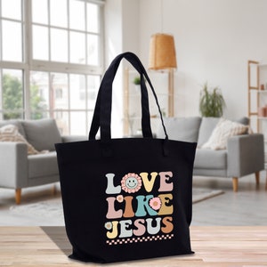 Love Like Jesus Christian Cotton Canvas Tote Bag For Women Religious Gifts Church Hand Inspirational Bible Bag Gift For Religious Mother