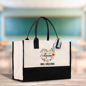 Personalized Teacher Cotton Canvas Tote Bag Gift for Teachers Teacher Life Tote Custom Teacher Appreciation Teacher Name Gift Bag (TTB1085)