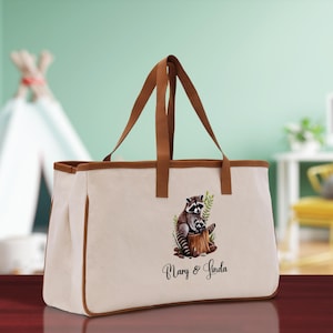 Tiger Mom And Baby Name Custom Cotton Canvas Tote Bag Custom Pet Lover Gift Pet Portrait Bag Personalized Pet Owner Gift Tote Bag