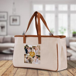 Custom Family Photo Collage and Initial Cotton Canvas Tote Bag Personalized Photo Tote Parent Gift Mothers Day Gift Picture Image Tote