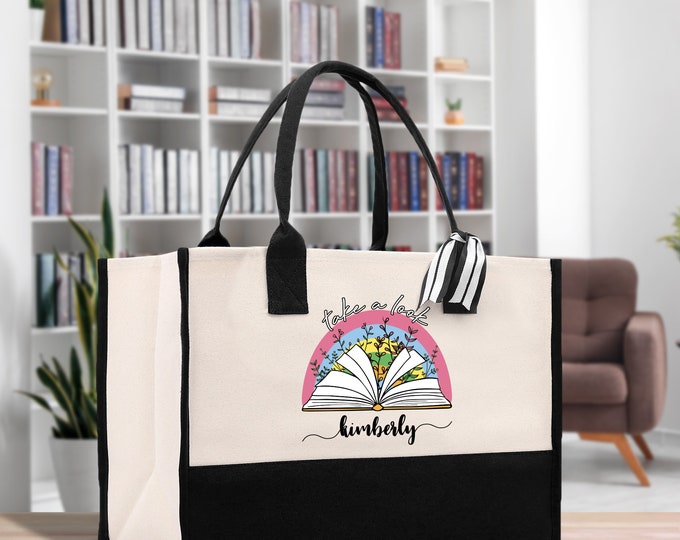 Personalized Book Lover Cotton Canvas Tote Bag Customized Library Bag Bookworm Gift Bag School Librarian Gift Tote