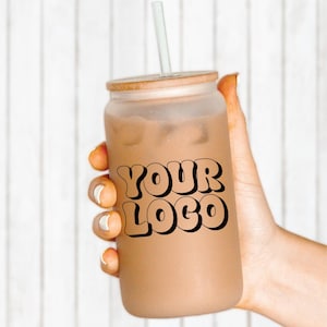 Custom Logo Frosted Can Glass, 16oz Iced Coffee Cup with Bamboo Lid (CGIC1001)