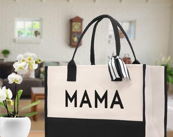 Mama Canvas Tote Bag: Stylish Mom Bag (MA1006), Stuff, Mommy, Dog Mom Gift Dog, Shopping, New, Gift Best, Ever, Boy Girl