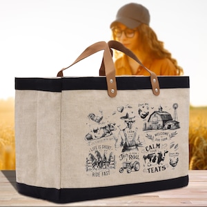 Farmers Market Jute Canvas Tote Funny Farmer Market Bag Quote Jute Bag Shopping Bag Burlap Bag Farmhouse Bag Grocery Bag (FT1016)