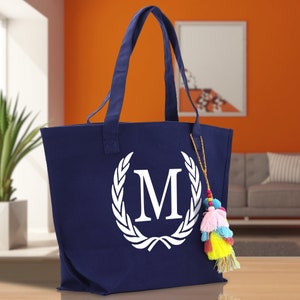 Personalized Cotton Canvas Hand Tote Bag Monogram Tote Bag Initial Canvas Tote Bridesmaid Gift Tote Magnetic Closure Bag Gift for Her A-Z