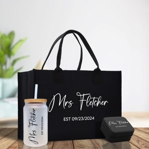 Mrs. Last Name Est Year Tote Bag Personalized Date Wedding Tote Bridal Shower Gift Honeymoon Gift Customized Wedding Gift Bridesmaid Gift