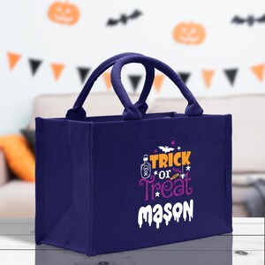Personalized Name Halloween Trick or Treat Kids Cotton Tote Bag Custom Candy Bag Halloween Gift Bag Pumpkin Kids Halloween Bag