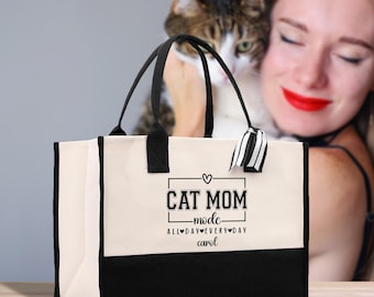 Sac fourre-tout personnalisé en toile de coton pour maman de chat, cadeau pour amoureux des chats (CATM1022)