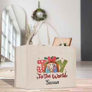 Joy To The World Personalized Name Religious Tote Bag for Women Custom Bible Verse Canvas Tote Bag Religious Church Gifts (CTT1036)