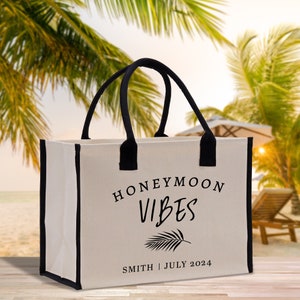 Honeymoon Vibes Personalized Canvas Tote Bag Custom Newlyweds Tote Bag Honeymoon Gift Honeymoon Weekender Bag Engagement Gift (BLTB1004)