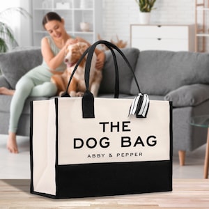 Aangepaste draagtas hondennamen Gepersonaliseerde katoenen canvas tas hondenliefhebber (DTB1014)