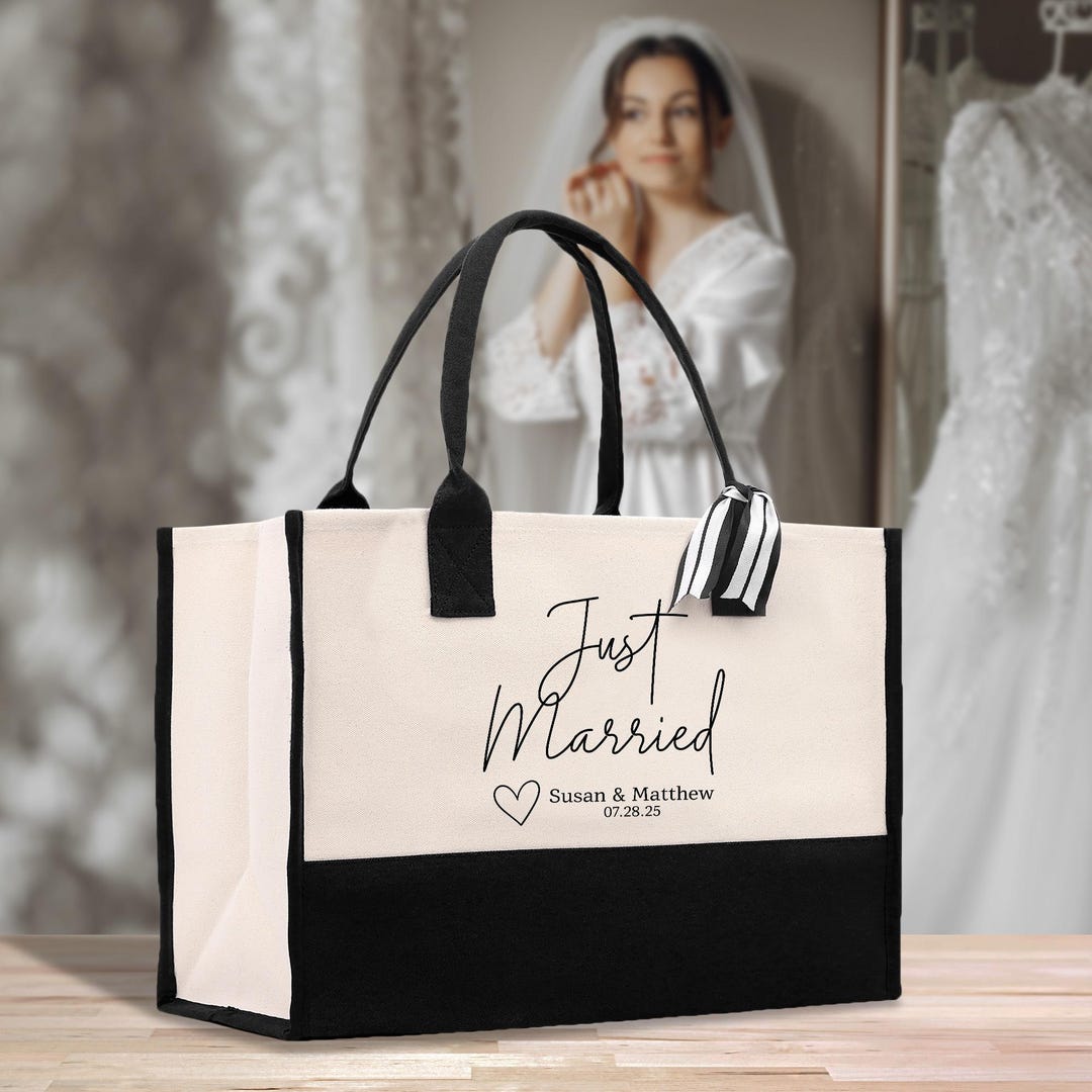 Just Married Tote Bag Wedding Canvas Tote Honeymoon Bridal Shower Gift ...