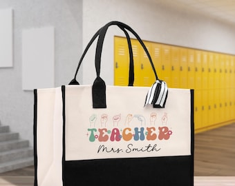 Personalized ASL Teacher Tote Bag: Custom Sign Language Gift (SLT1003)