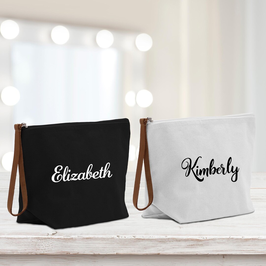 Personalized Cotton Canvas Makeup Bag, Custom Name Cosmetic Pouch ...
