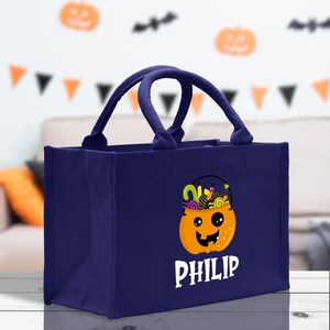 Personalized Name Halloween Trick or Treat Kids Cotton Tote Bag Custom Candy Bag Halloween Gift Bag Pumpkin Kids Halloween Bag