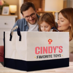 Personalisierte Kinder Name Lieblingsspielzeug Baumwolle Leinwand Aufbewahrungskorb Tasche Benutzerdefinierte Spielzeug Liebhaber Geschenk Aufbewahrungsbox Aufbewahrungsbehälter (SC1002)
