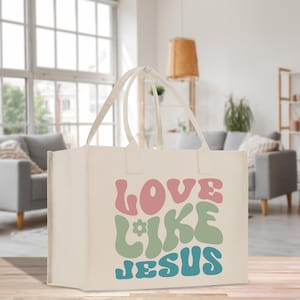 Love Like Jesus Christian Cotton Canvas Tote Bag For Women Religious Gifts Church Hand Inspirational Bible Bag Gift For Religious Mother