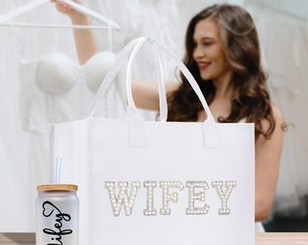 Pearl Letters Wifey Tote Bag, Bridal Shower Gift (PL1006)